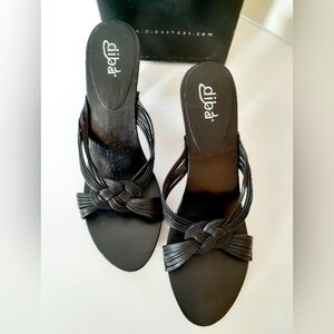 Ladies Diba Black Leather Backless Highheel Pump Size 8